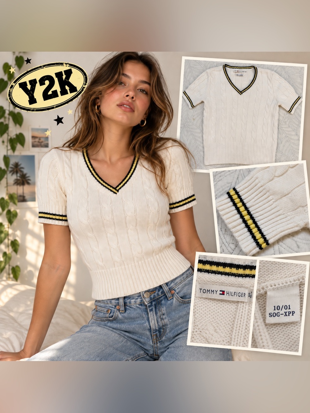 Vintage 2001 Tommy Hilfiger Cable Knit S Y2K Preppy Varsity- Still Like New!